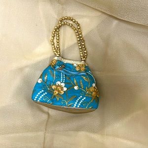 Indian Pakistani potli bag with beaded handles color blue #114